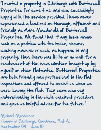 testimonail from very happy tenant
